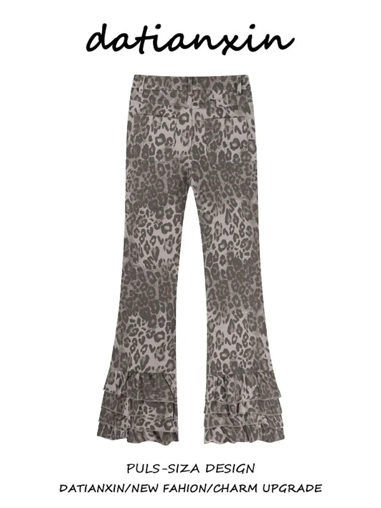 Pantaloni da donna vintage con stampa leopardata Pantaloni streetwear retrò a gamba larga Pantaloni lunghi casual a gamba larga dal design Boho per le donne rilassate