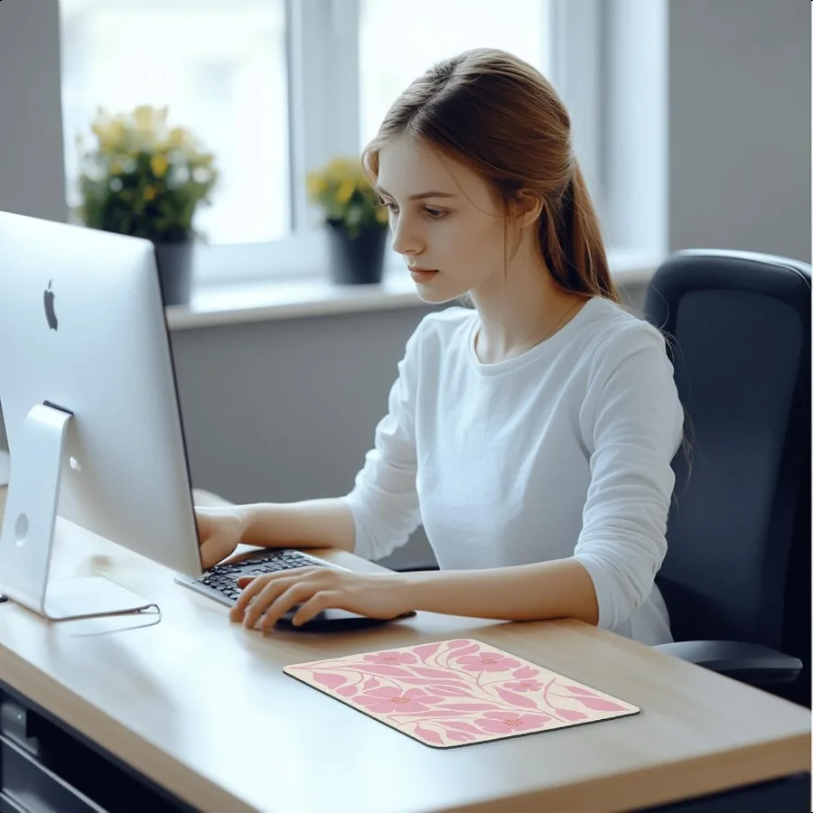 Розовый коврик для мыши с цветочным принтом в стиле бохо, офисный стол, коврик для мыши, розовый коврик для мыши в стиле бохо, цветочный декор, подарки, офисные подарки для коллегков, подарок f