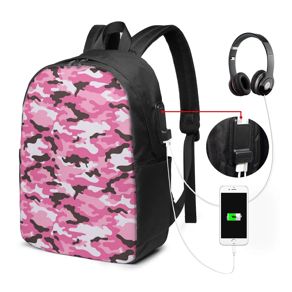 Camouflage Camo Pink Backpack Travel Notebook Bag Computer College Student School Bag Laptop Shoulder Bags for Men Women