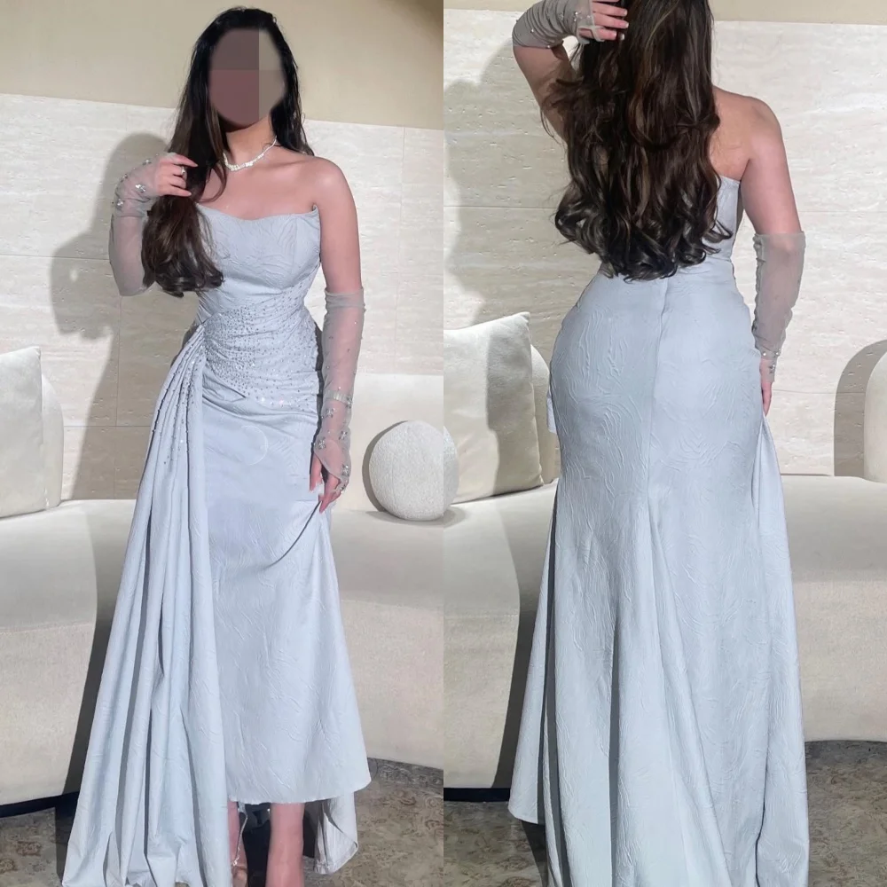 

Индивидуальные высококачественные вечерние платья из джерси с бисером и стразами, прямые платья без бретелек до щиколотки, сексуальные платья на заказ