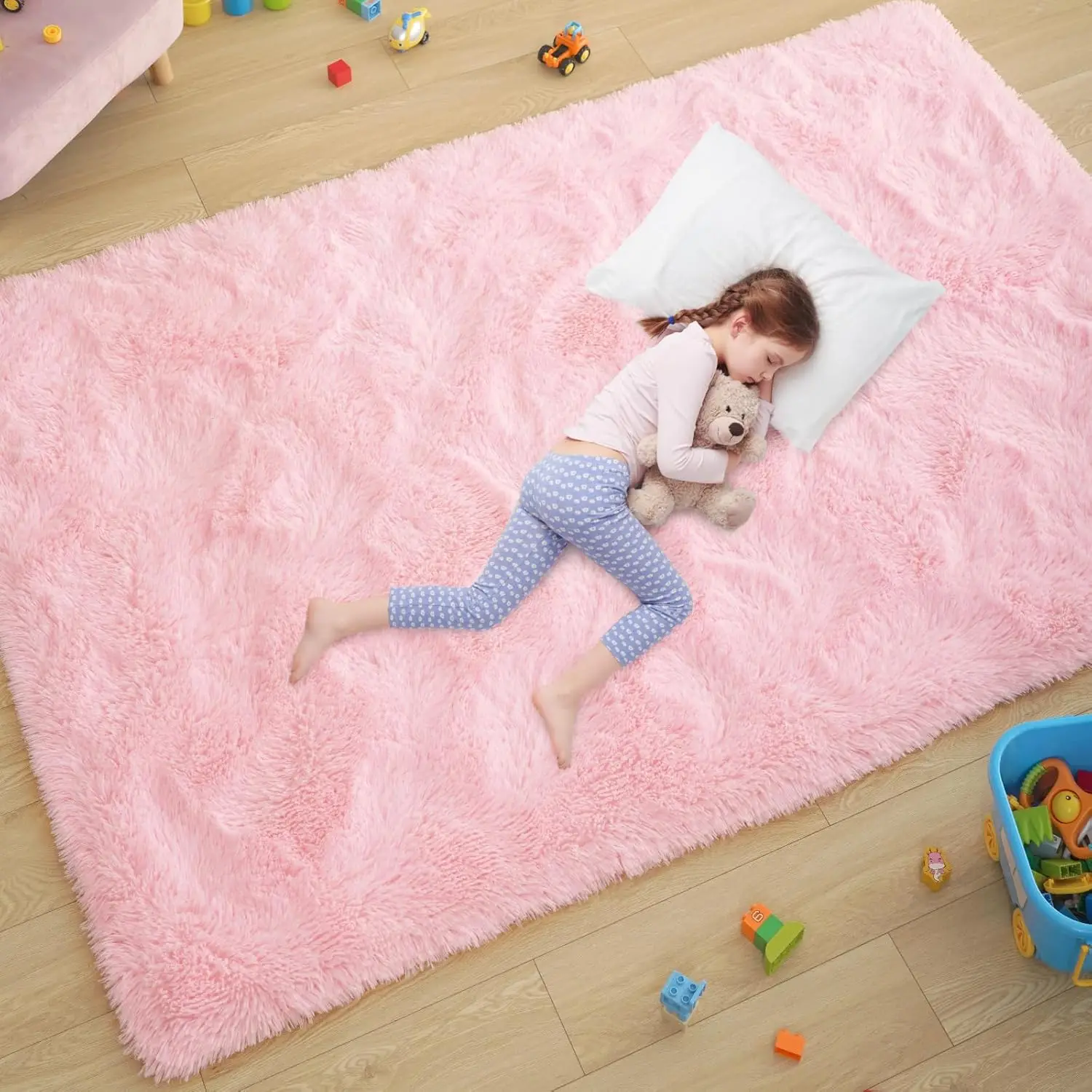 VIKAMA Soft Pink Rugs for Bedroom,Fluffy Shag Area Rugs for Living Room, Large Comfy Furry Carpet for Girls Kids Room Decor