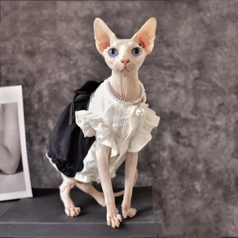 Sphinx Hairless Cat German Cat Cat Clothes Pure Cotton Summer Thin Breathable Cute Black and White Skirt