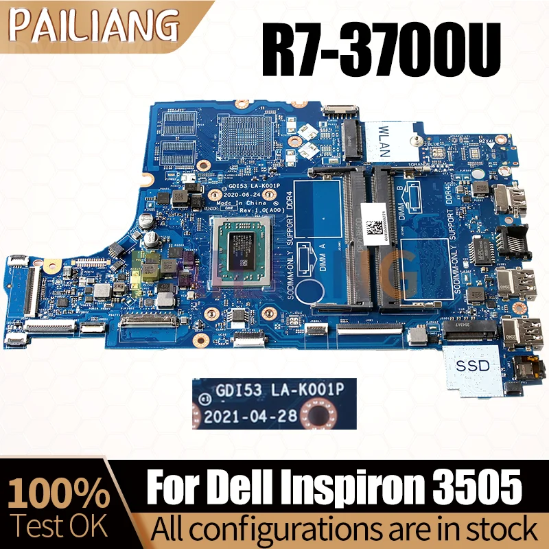 GDI53 LA-K001P For DELL Inspiron 3505 Notebook Mainboard 0DRFWY