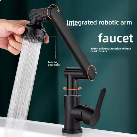 1080&deg; Swivel Bathroom Sink Faucet Basin Faucet Mixer Deck Mounted Splash Proof Water Tap Shower Head Aerators TapwareRobotic-Arm