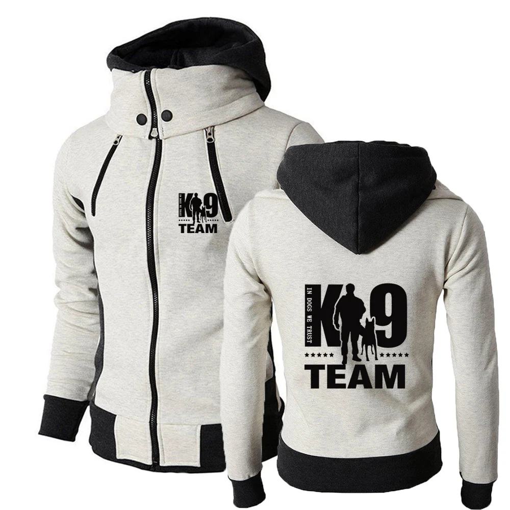 

2025 Lapel Collar Zipper Hoodies Spring And Autumn Man's Double Zipper Hooded Jacket K9 Team Logo Print New Type Custom Coat