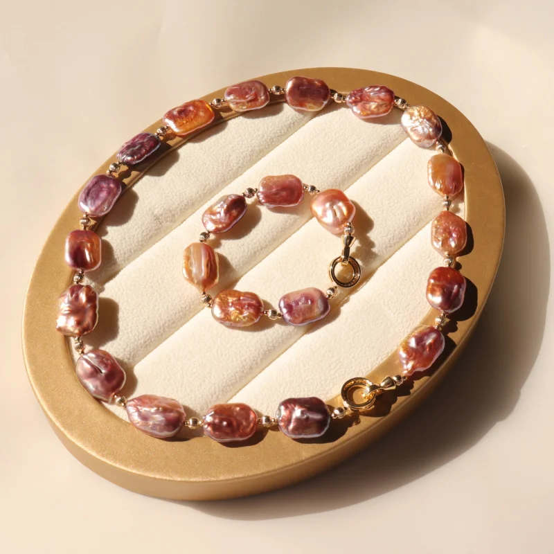 

Purple Pearl Set Minimalist Accessories Baroque Necklace Bracelet