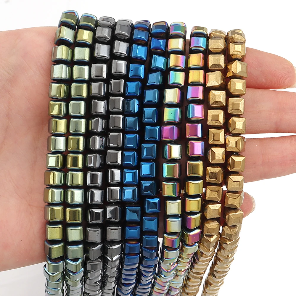 Natürliche Hämatit Stein Perlen 6mm Bunte Quadratische Facettierte Lose Spacer Perlen Für Schmuck Machen DIY Armband Halskette Zubehör