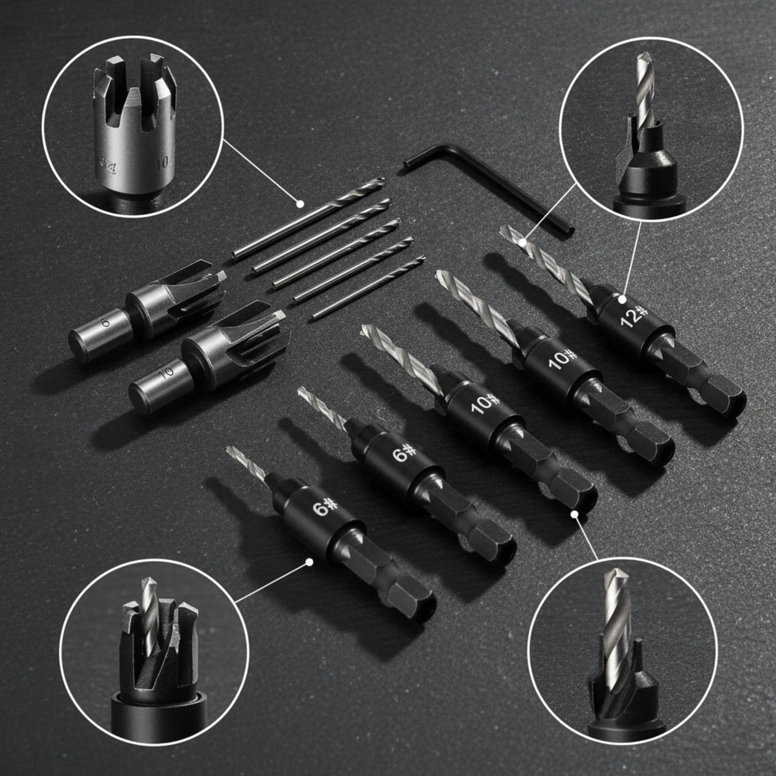 13 Pieces Countersink Tool Set with Hex Shanks Quick Change Countersink Drill Bit Counterbore Bits Adjustable for Woodworkers
