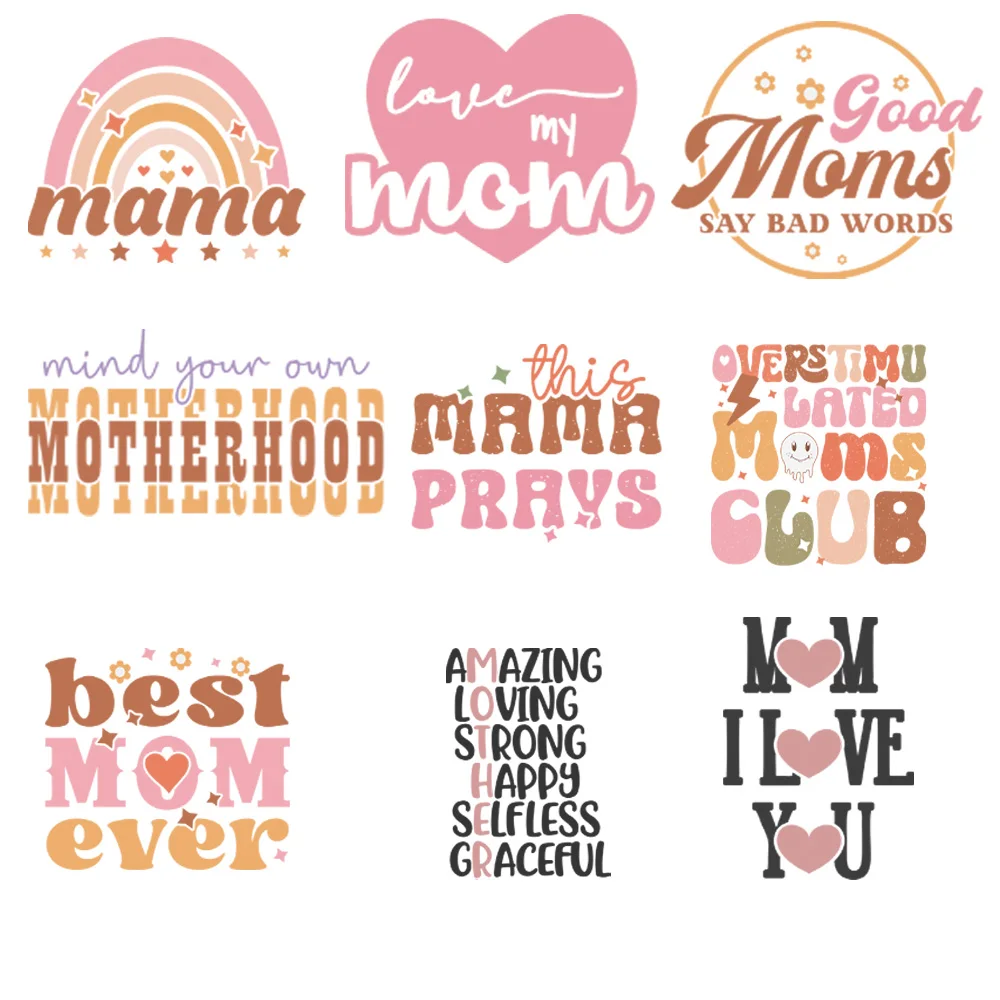 9piece personality letter LOVE mother Blessings to Mother Happy Mother's Day Ironing DIY Transfer Stickers For Short sleeve