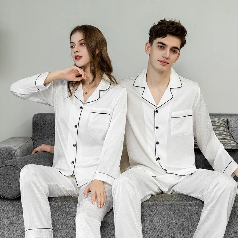 High Quality Pajamas Set Women Men Summer Ice Silk Long Sleeved Pants Thin Satin Homewear Suit Male Famle Couple Pyjamas Teen