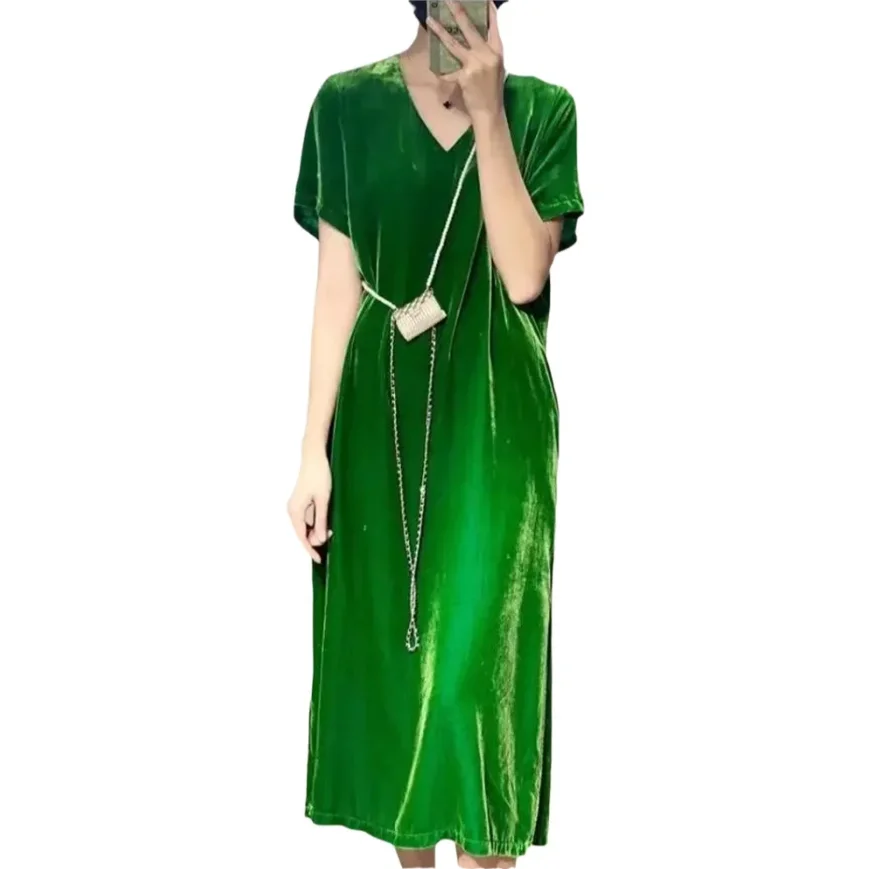 

Summer velour dress Spring Sexy split dress Fashion streetwear loose casual velvet T-shirts dress Vestidos plus size pink dress