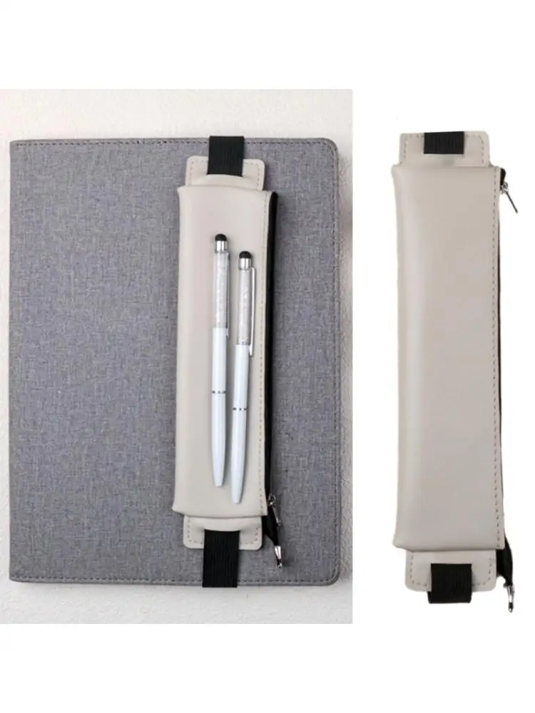 PU Leather Pen Holder, Zippered Pencil Holder Pen Sleeve Case with Elastic Bands for Notebook Planner Journal Notepads