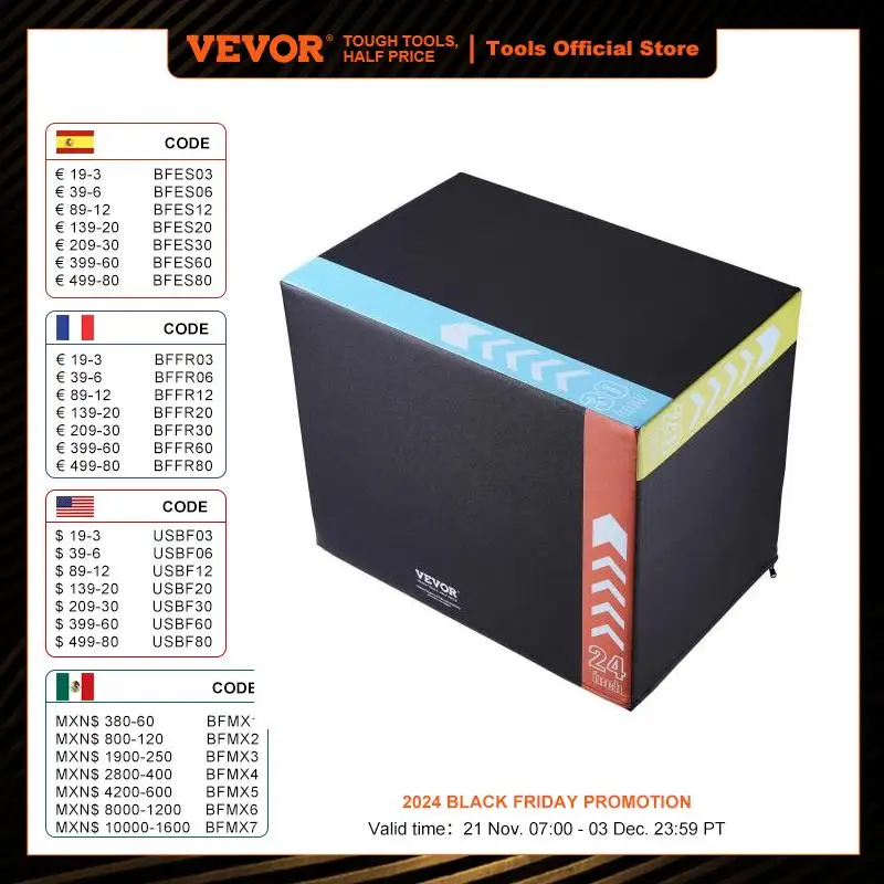 VEVOR 3 in 1 Plyometric Jump Box Cotton Plyo Box Black For Home Gym Training Conditioning Strength Training 30 x 24 x 20 inch