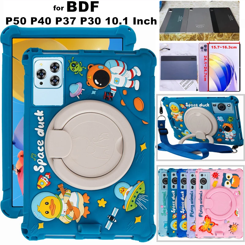 

for BDF P50 P40 P37 P30 10.1 Inch Tbalet 360 Rotating Cute Cartoon Shockproof Soft Silicone Protective Sleeve Stand Cover
