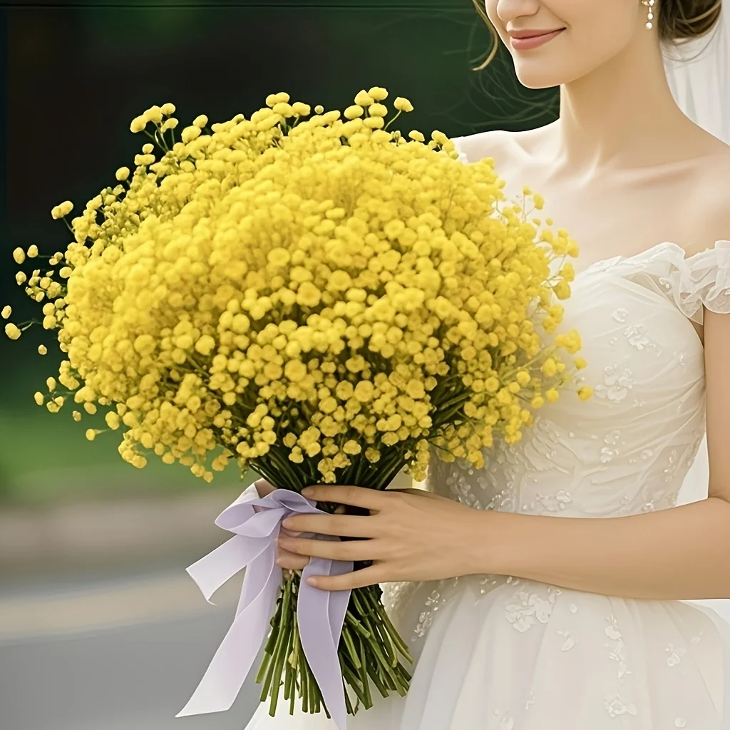 Realistic Artificial Flower Baby Breaths Bright Yellow Soft Artificial Home Decor Perfect for Weddings, Engagements,Thanksgiving