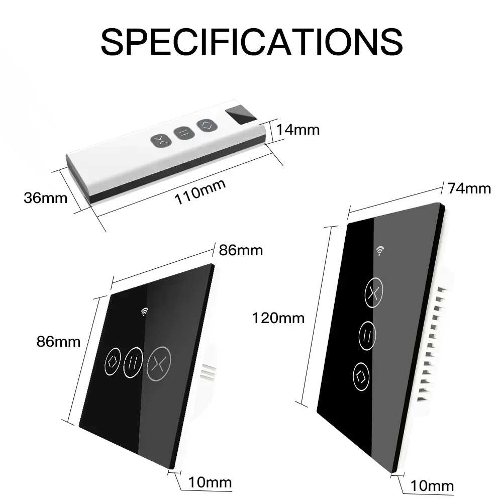 Smart Curtain Switch with US/EU WiFi & RF433: Touch Control, Tuya Smart Life App Integration, Full Remote Control, Compatible wi