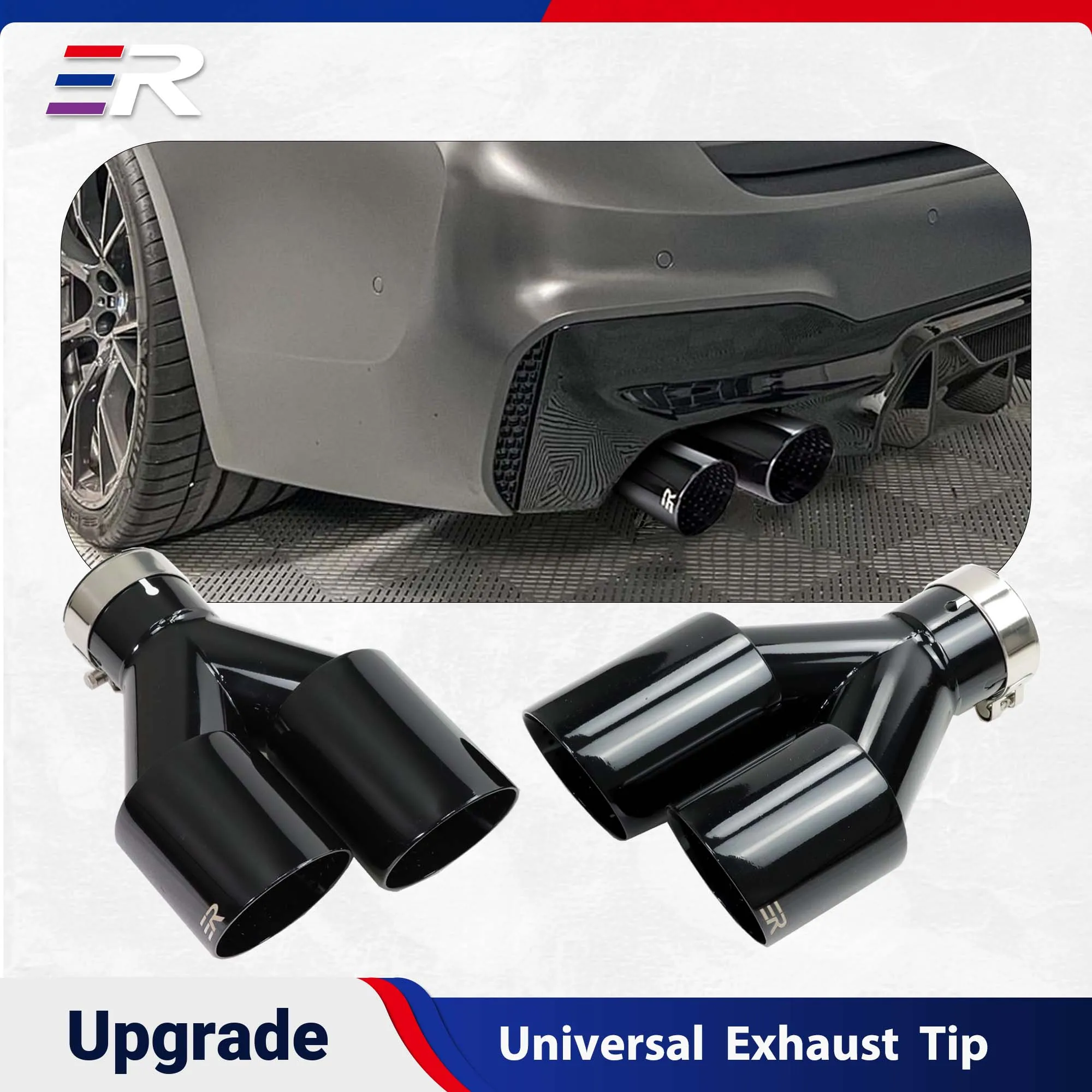 

ER Exhaust Pipe Double Outlet Black Stainless Steel Universal exhaust pipe upgrade for Muffler Tail Tips Modify