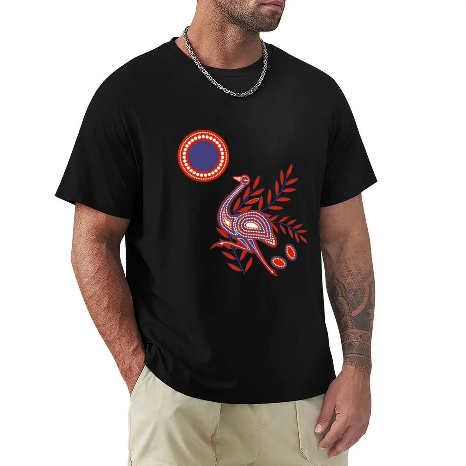 

Emu Aboriginal Dots Painting Tribal Art in Red-Blue T-Shirt fashion shirts graphic tee shirt blue lock mens clothes