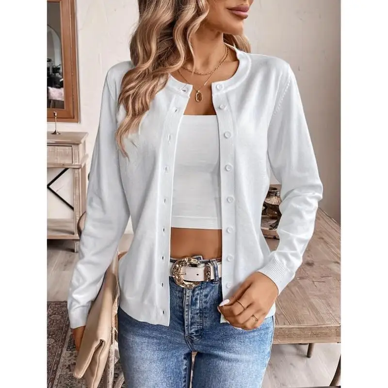 

Casual round Ne Open Cardigan Long Sve Single Button Pure Color Men's Knitted Sweater Ci Walk Inner Wear Ne Design