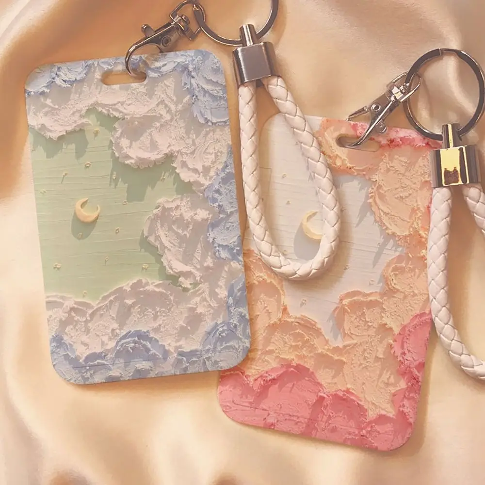 Oil Painting Art Hard Shell ID Card Holder Lanyard Bus Metro Work Meal Water Card Protector Anti-Scratch
