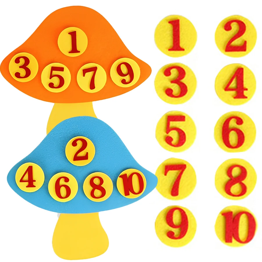 1-10 Digital Mushroom Felt School Mathematics Teaching Aids Color Number Cognitive Felt Teaching Tools School Office Supplies