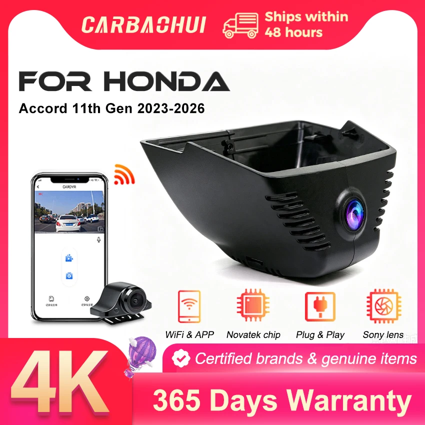 Dash Cam For Honda Accord 11th Gen 2023 2024 2025 2026 4K 2160P OEM Style Car DVR Video Recorder WIFI APP,Dashcam For Accord