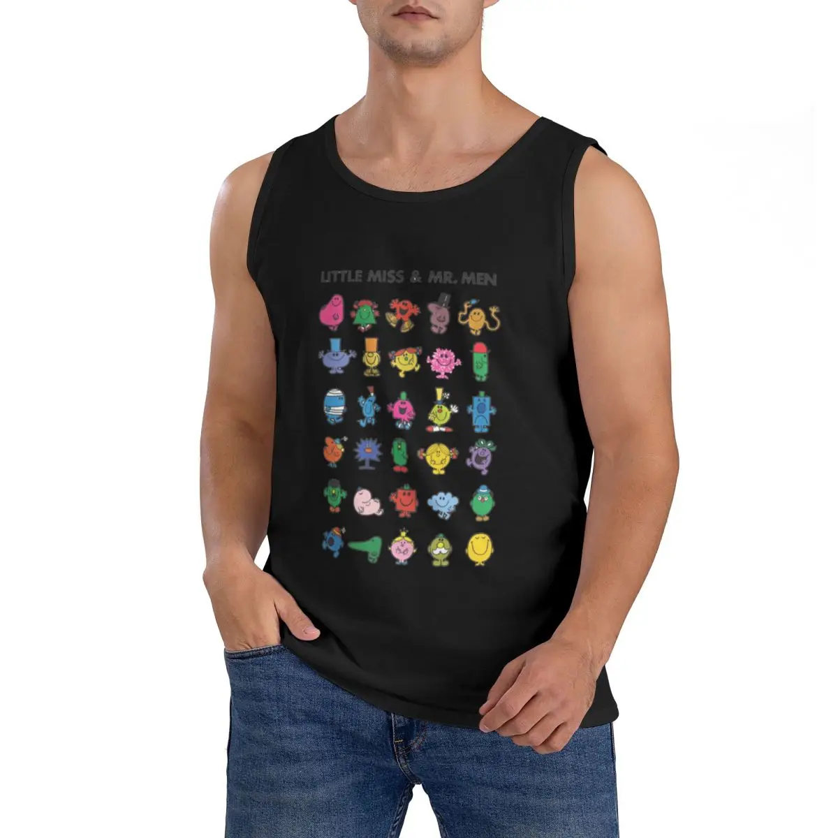 100% Cotton Little Miss And Mr. Men Sleeveless T-Shirt Men Workout Sports Clothing Tops Men's Crew Neck Vest