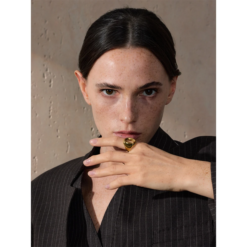 Gold-Tone Geometric Hollow Stainless Steel Ring