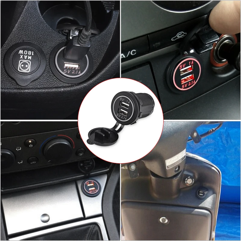 12V/24V Dual USB Charger Socket Adapter Waterproof Power Outlet 3.1A LED Digital Display for  Car Boat Marine RV Motorcycle D5