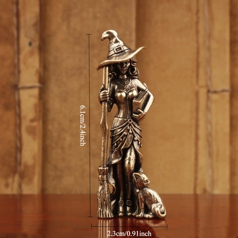 Brass Magic witch Figurines Miniatures Desktop Ornaments Retro Metal Models Small Statue Home Decorations Crafts Accessories