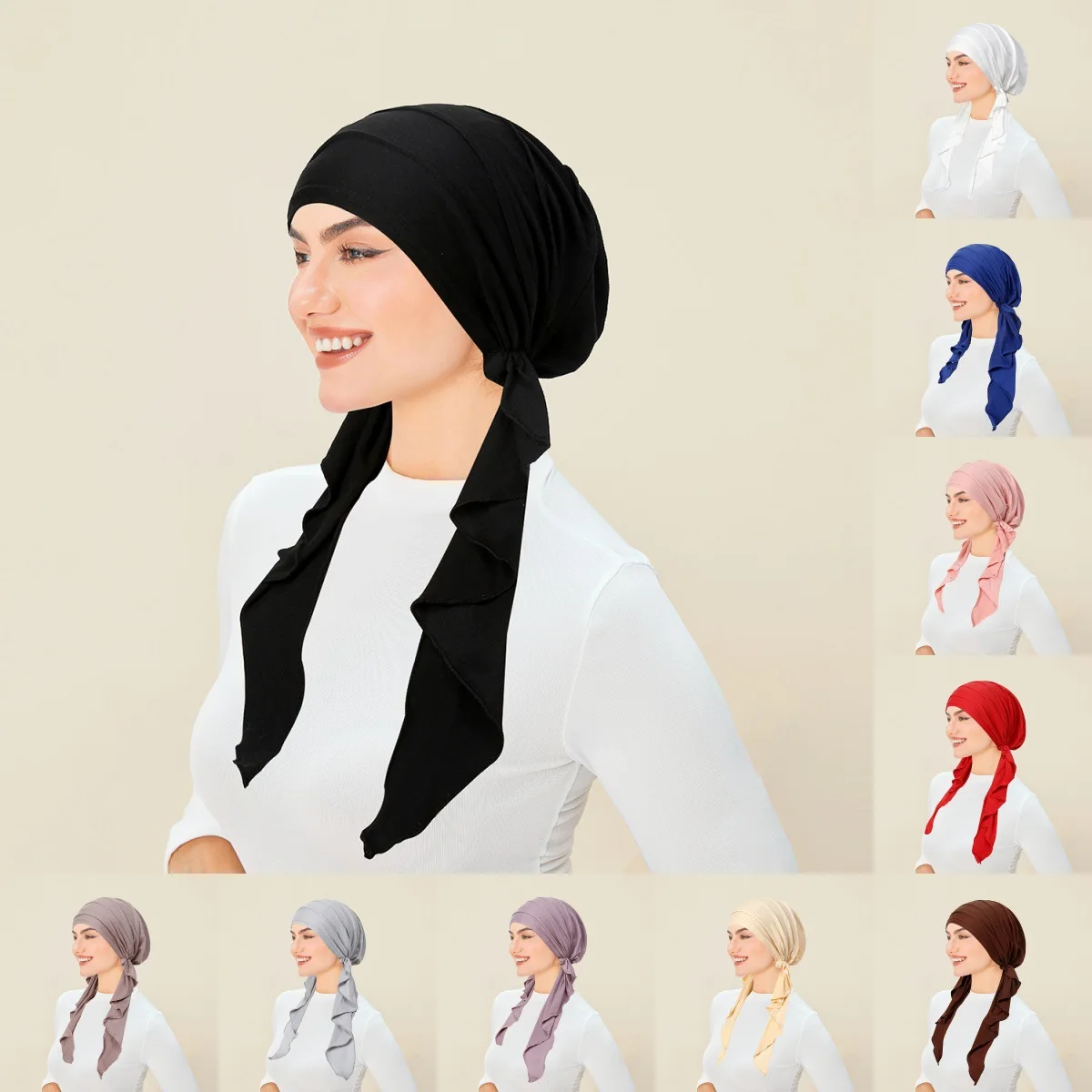Bonnet de couleur unie pour femmes, chapeau pré-attaché, casquette de chimio, Hijab musulman, foulard pour perte de cheveux, Turban, Bandanas, bandeau Turbante Mujer