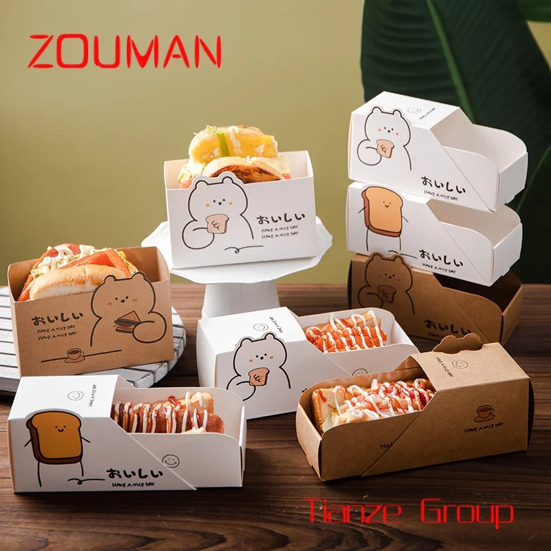 Custom , custom disposable hot dog breakfast bread lunch dessert drop sandwich paper packaging drawer box for food