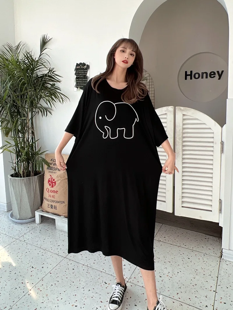 Plus Size 8XL 150kg Summer Nightgown Women Night Dress Sleepwear Long Sleeve Casual Home Dress