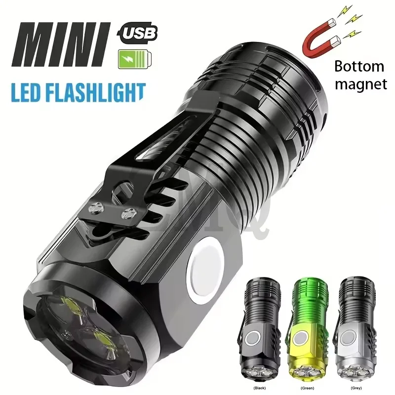 New Upgrade Mini 3LED Flashlight With Pen Clip And Tail Magnet,Builtin Battery USB Charge Outdoor Portable Torch Emergency Lamp