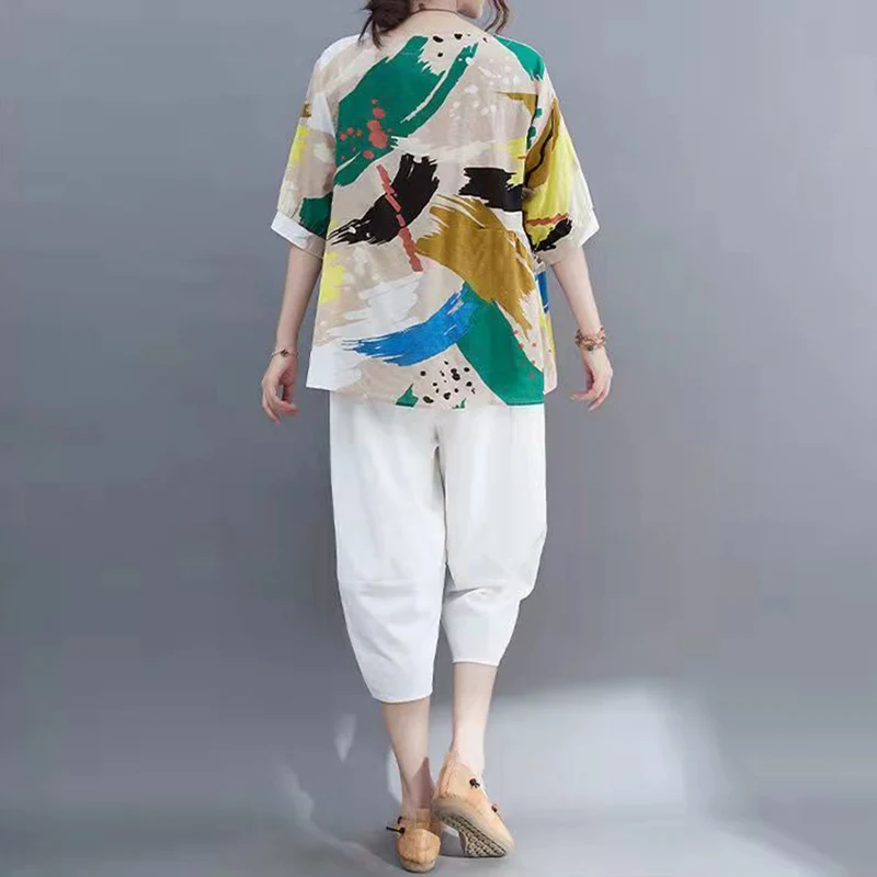 Vintage Printed O-Neck Casual Short Sleeve Floral Blouses Women's Clothing 2024 Summer New Loose All-match Tops Commuter Shirts