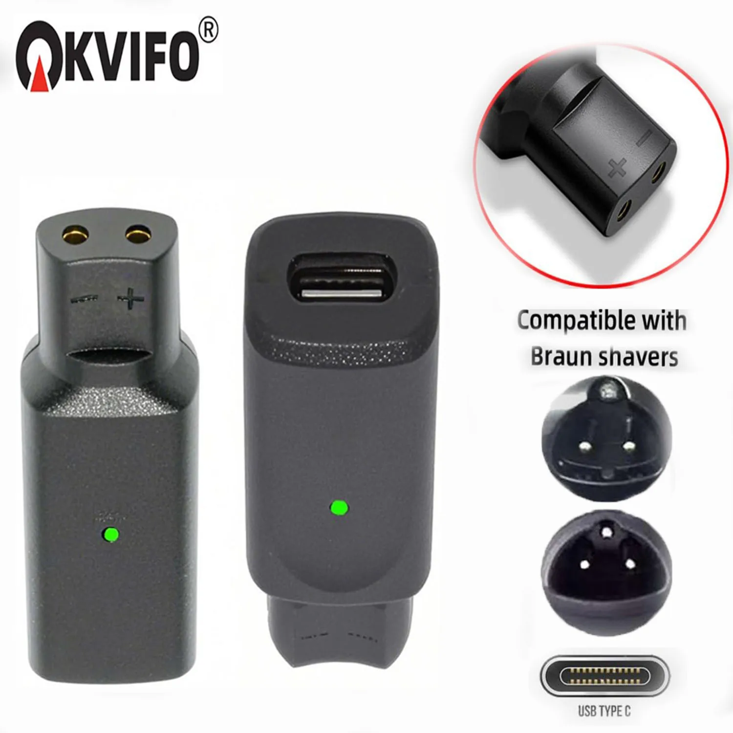 KVIFO 12V Type-C Shaver Adapter Charging Converter for Braun Series 3 5 7 9 Electric Shaver Machine with Charging Indicator