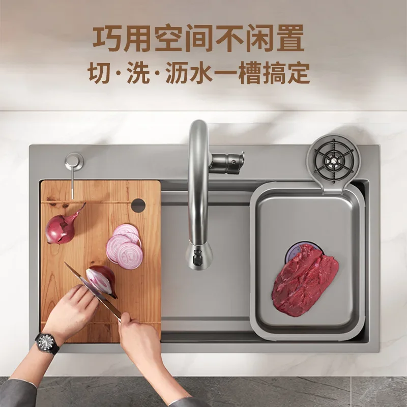 

Nano Gun Gray Kitchen 304 Stainless Steel Handmade Vegetable Washing Sink Drop-in Sink Household