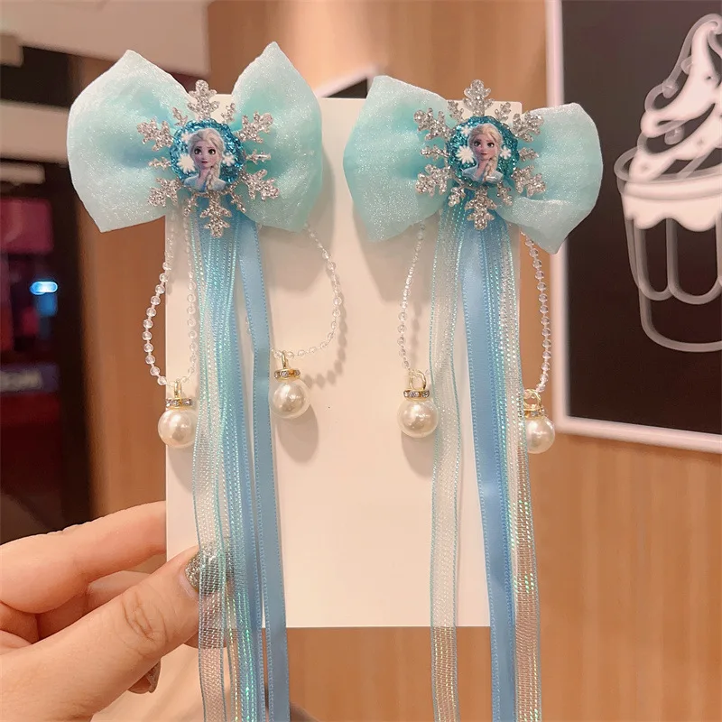 Disney girls hair clip dolls Hair accessories children hair pin Bow tie ribbon Frozen Elsa doll accessories gifts For Children‘s