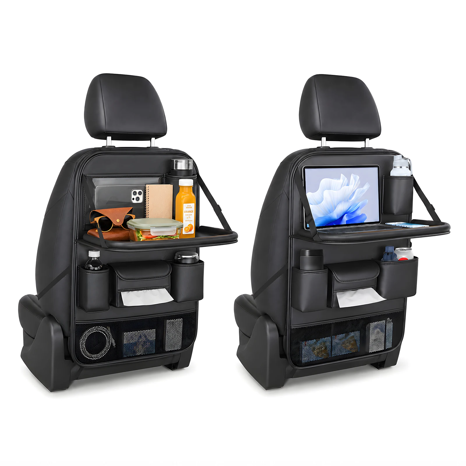 Image of 2er-Pack Auto-Rücksitz-Organizer mit Klappbarem Tisch, Mehrfach-Taschen Auto-Rücksitz-Aufbewahrungstasche, Reise-Kickschutz für Kinder