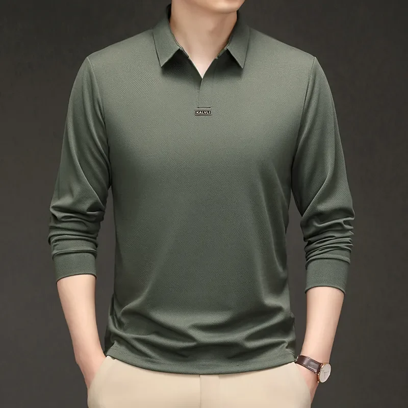 New Spring Autumn Long-sleeved T-shirts for Young Middle-aged People Anti-wrinkle Fashion Open-top Casual T-shirts