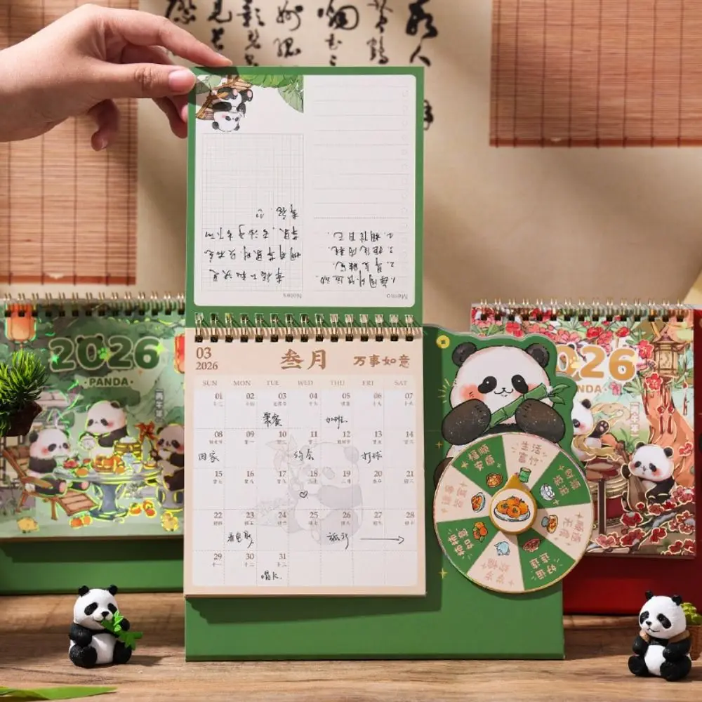 

Chinese Style Cartoon Panda New Year Desktop Calendar Tear-away Thick Flip Calendar Double Coil 3D Rotary Table Calendar Gift