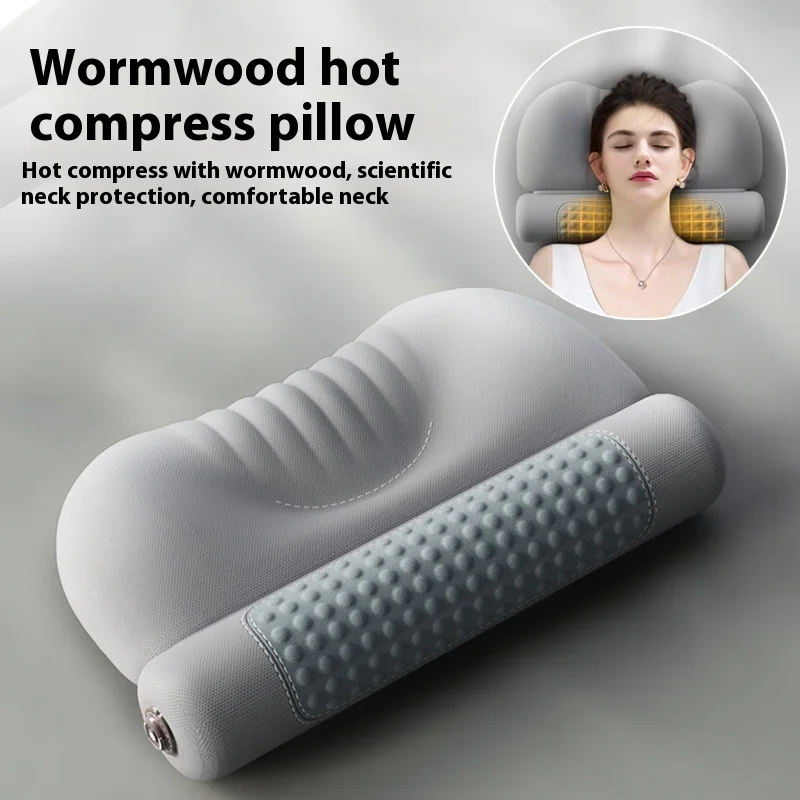 Neck Massager Pillow Hot Compress Memory Foam Pillow for Cervical Vertebra Moxibustion Spine Protection Heating Sleep Pillow
