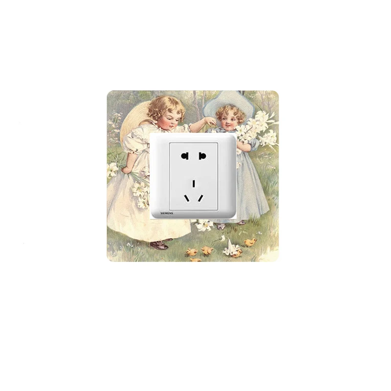 Wooden Switch Panel Sticker Retro Character Light Switch Cover Home Wall Switch Outlet Socket Protection Board Room Decoration