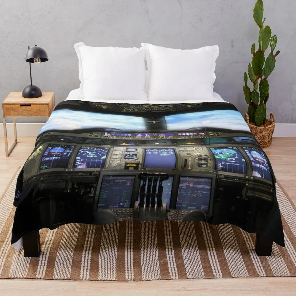 Airbus A380 Cockpit Throw Blanket christmas gifts Cute Plaid Furrys Summer Blankets