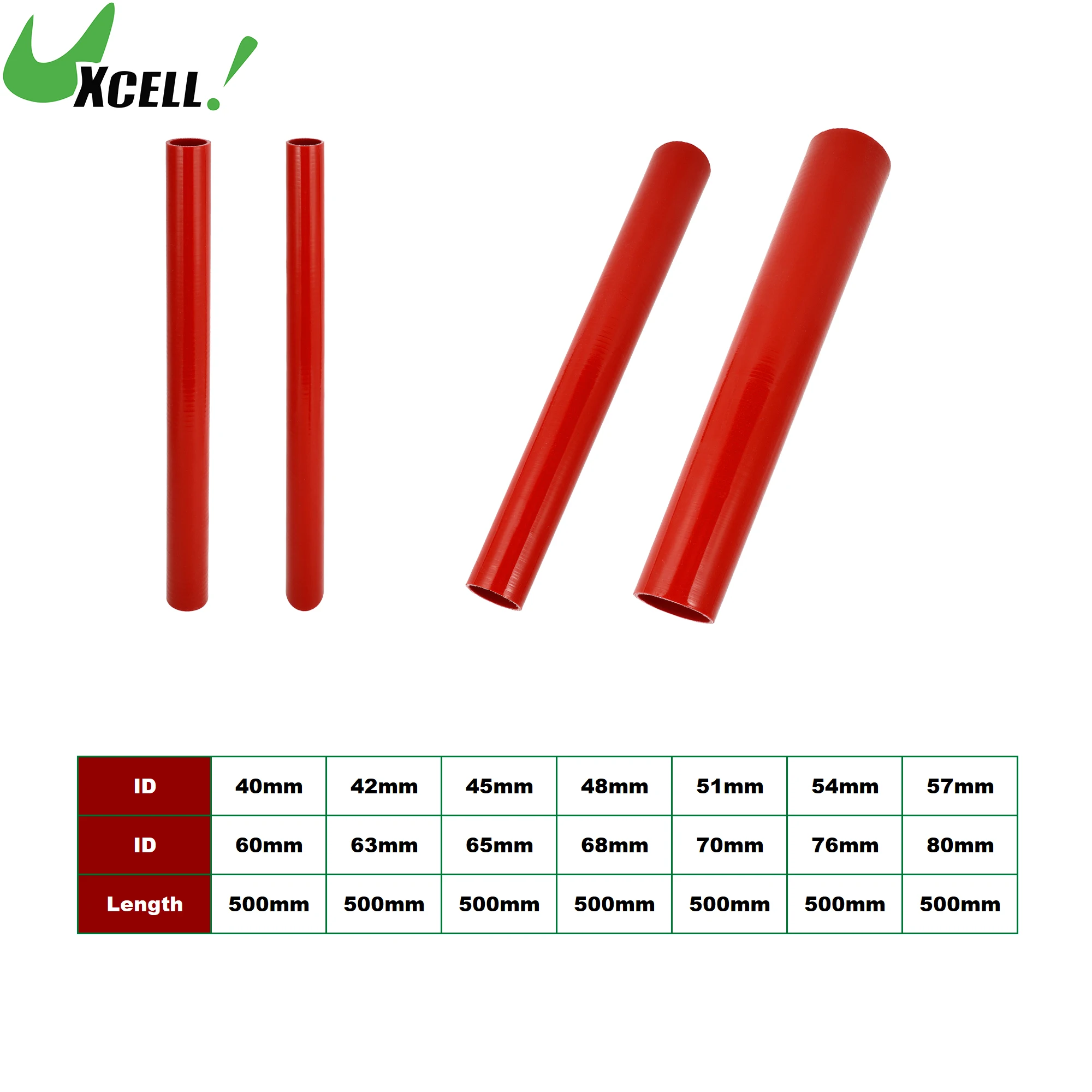 

UXCELL 40mm 45mm 51mm 54mm 60mm 65mm-80mm ID Car High Performance Straight Silicone Hose Coupler Intercooler Tube 500mm Long Red