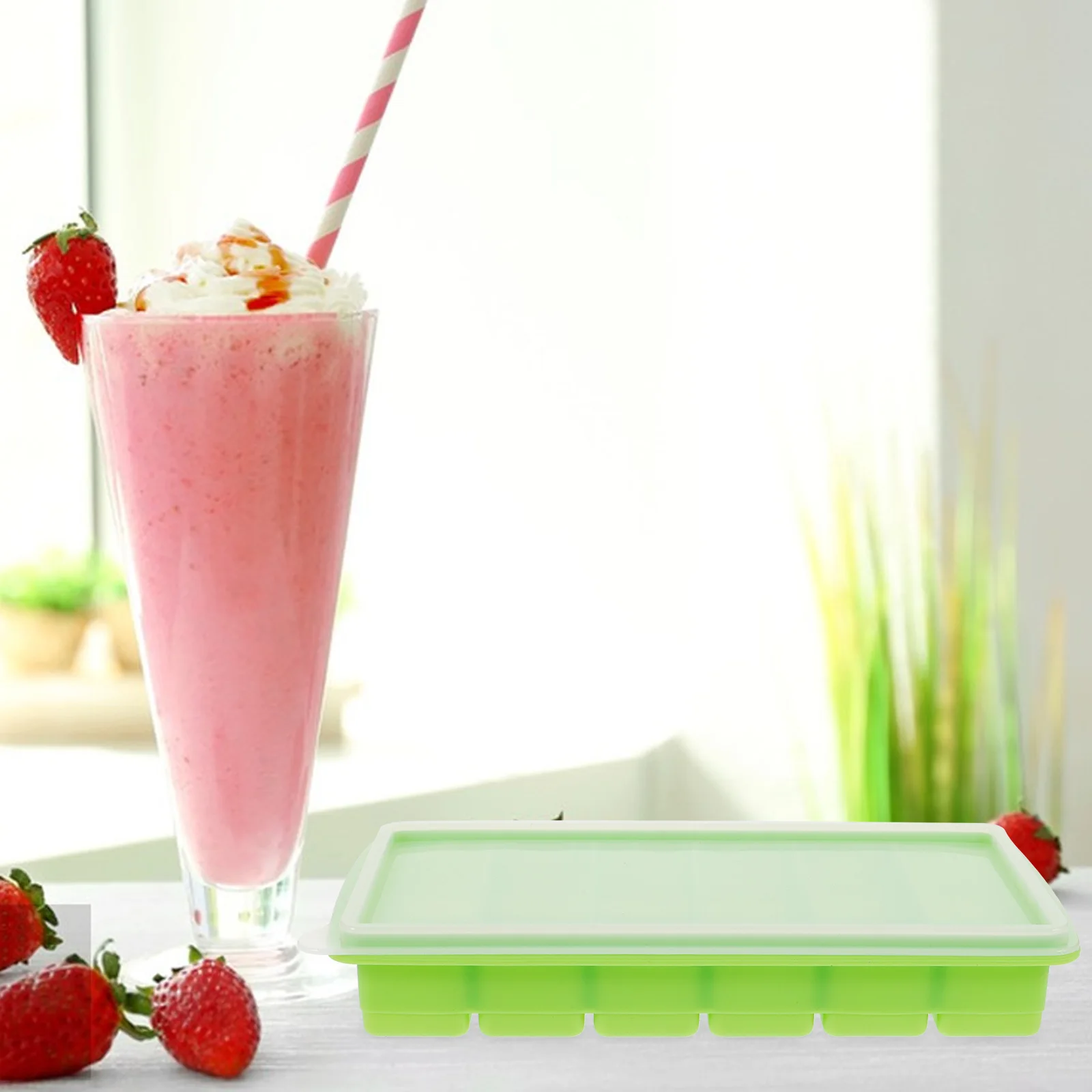 

1pc Food Grade Cube Tray Silicone Cube Tray 6 Slots Leak Proof With Lid Ice Maker For Home Party Rectangle Ice Mold Blue