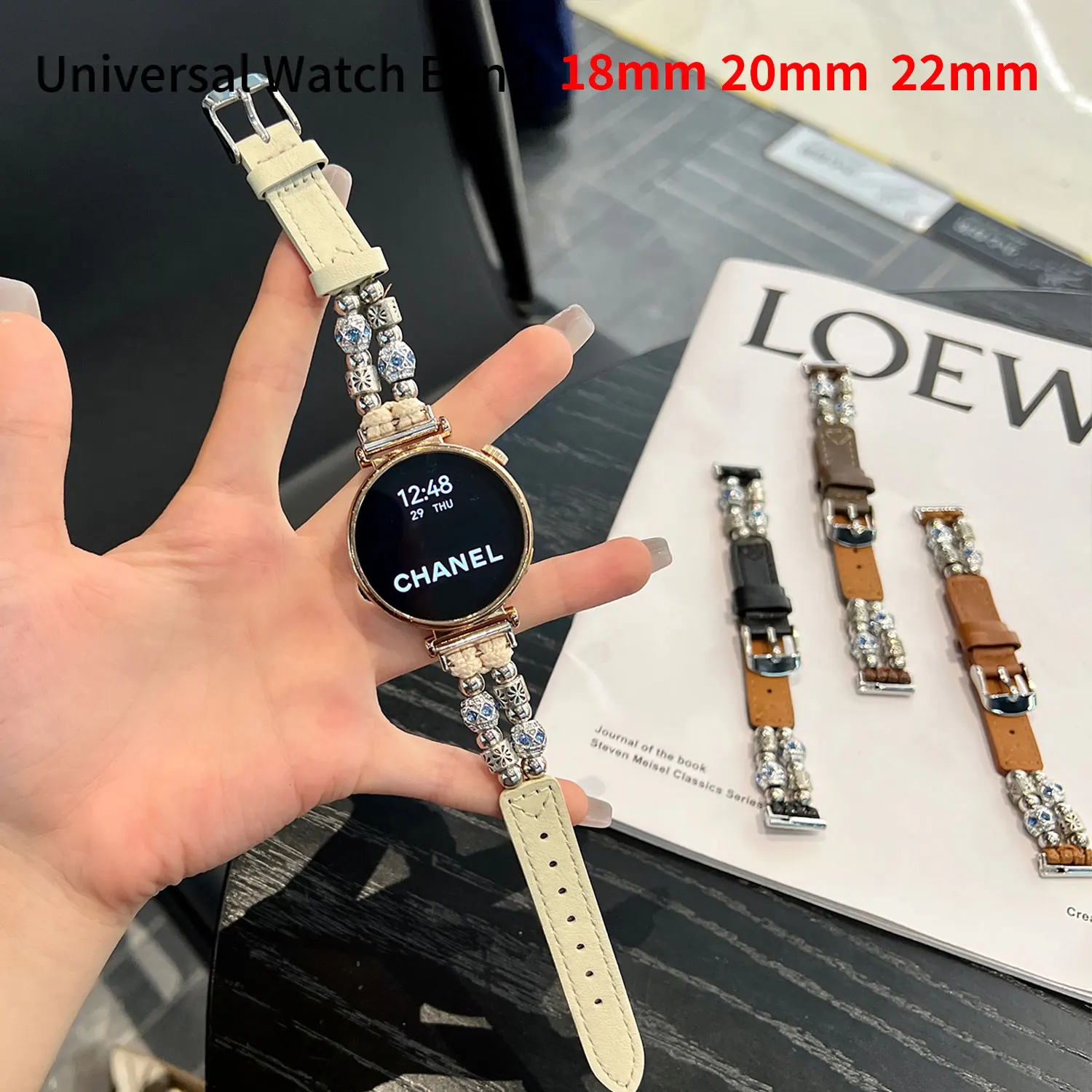 

Universal 18mm 20mm 22mm size transfer bead leather is suitable for Huawei watch strap for Samsung watch and other models