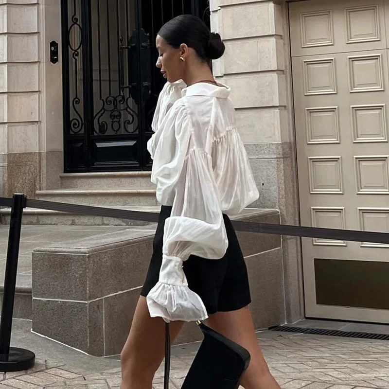 Women's Clothing 2025 Autumn New Sweet Fresh Loose Lapel Lantern Sleeve Long Sleeve Shirt Ladies Tops