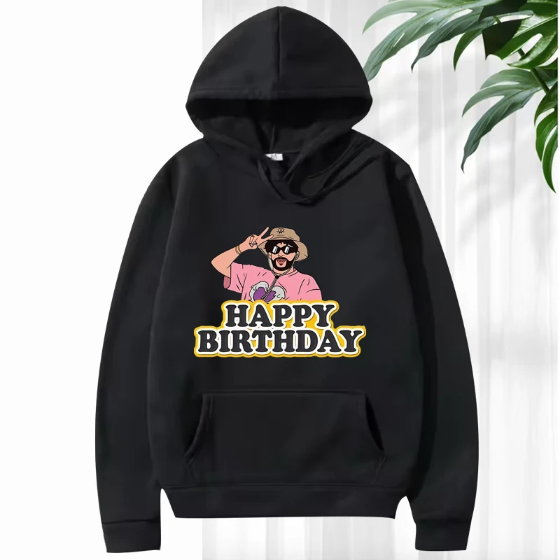 

Bad Bunny Happy Birthday Classic Oversized hoodie men women vintage Long sleeve Sweatshirt with print Graphics hoodie unisex