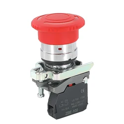 1pc Emergency Stop Mushroom Push Button Switch Fits Xb4-bs542 Spring Return 1n/c